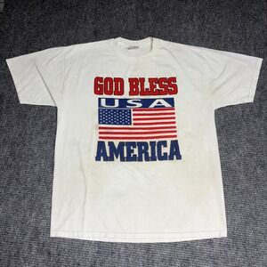 Jerzees USA‎ God Bless America Graphic T Shirt Mens XL Heavyweight Blend White